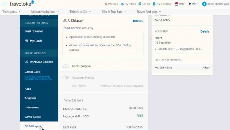 Cara Membayar Traveloka Via BCA Klikpay